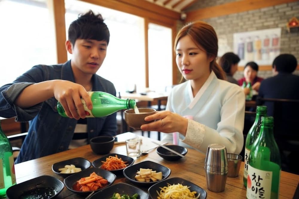 Uống rượu gạo Makgeolli